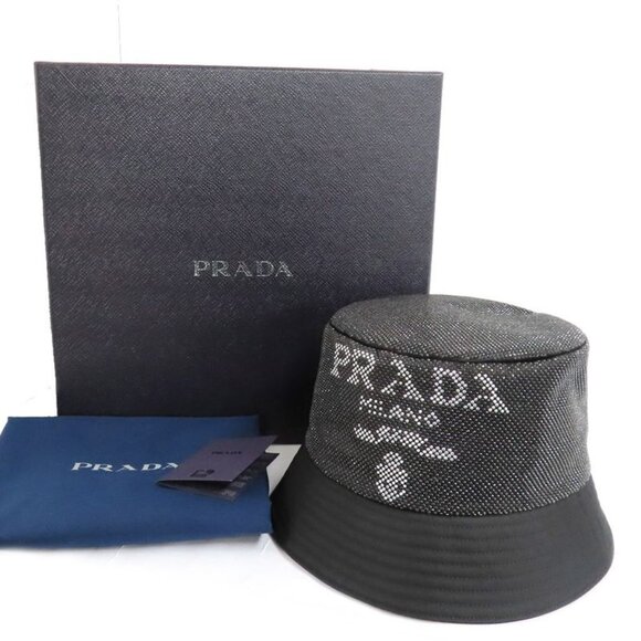 Prada Re-nylon Bucket Hat Black Studded Logo 2 Hc137 2 D0 S M Size main image 9